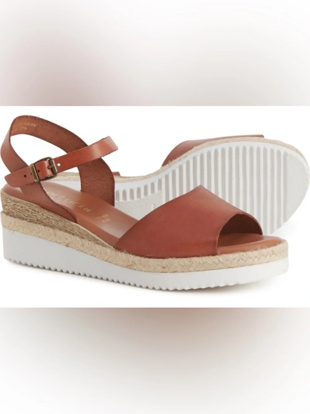 Bertuchi Women's Tan Leather Espadrille Platform Sandals with Ankle Strap
